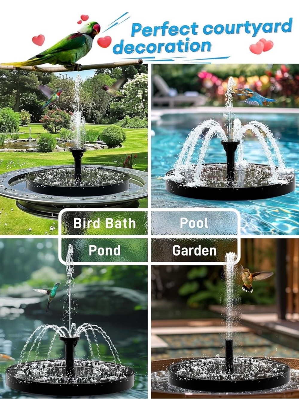 NEW - 2.5W Solar Bird Bath Fountains– Upgraded Solar Pond Fountain with 6 Nozzle - Picture 6 of 7